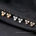 Lovely CZ Bowknot Sterling Silver Freshwater Pearl Stud Earrings